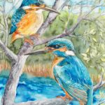 Joanna Rzeźnik - Zimorodki - Cykl Motyw Natury - Ptaki, akwarela, papier 250gm2, 23,7 x 29,7 cm, 2022 r