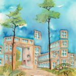 joanna rzeznik Między chmurami Cykl Modernism w architekturze akwarela papier tech własna 18 x 24 2020