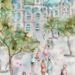 Joanna Rzeźnik - Błękitne dni - Cykl Weduta, Pejzaż miejski, Powidok, akwarela, tech. własna, 19 x 29 cm, 2022 r