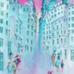 Joanna Rzeźnik - Magentowe zachody słońca - Cykl Weduta, Pejzaż miejski, Powidok, akwarela, ecoline, 20,8 x 29,7, 2022